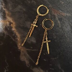 Gold Tone Dangle Cross Earrings